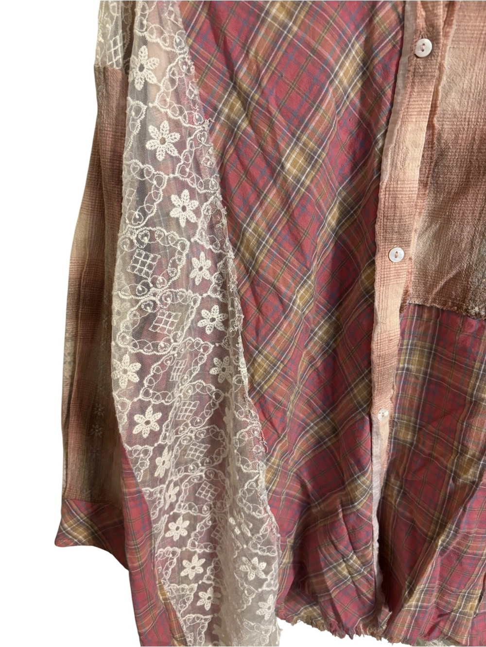Andree by Unit Patchwork Oversized Pink Plaid Button Up Shirt Size 1X - Picture 2 of 6